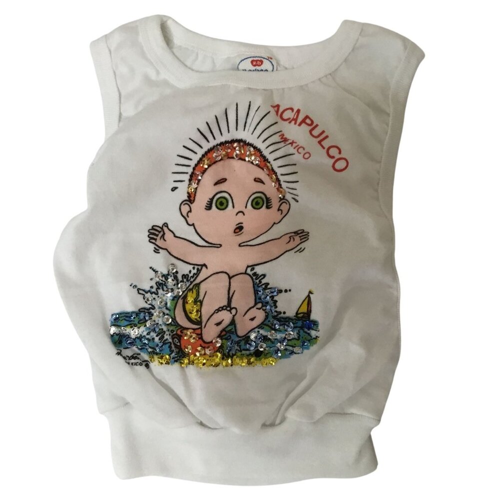 VTG MARBEN Mexico Baby Tank Top 18M – Acapulco Sequin Cartoon Tourist Shirt VBC